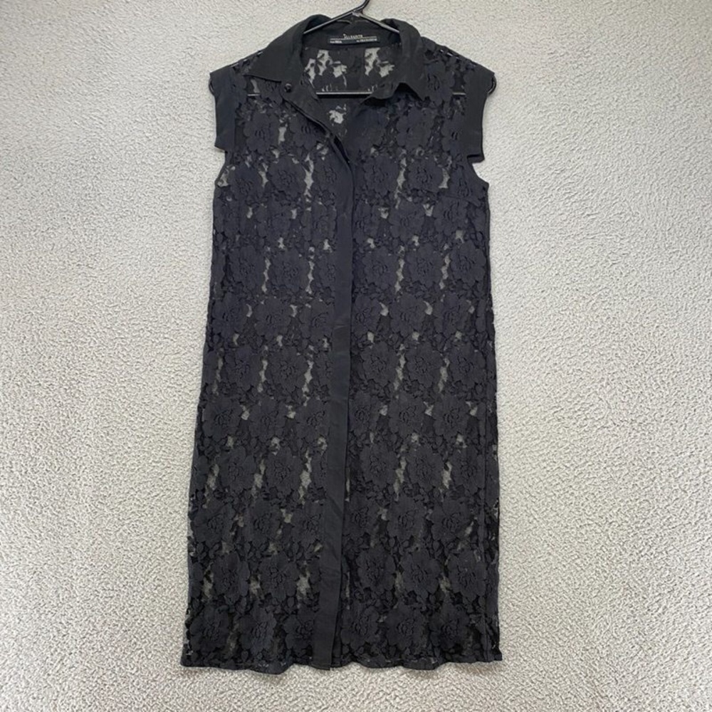 Black Lace Sleeveless Shirt Dress